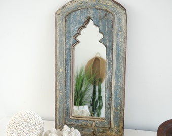 Specchio con cornice in legno, specchio da parete, stile boho, realizzato in India, vintage, legno di recupero