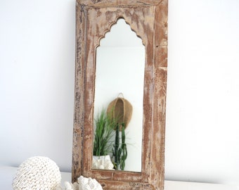 Spiegel mit Holzrahmen, Wandspiegel, Boho-Stil, in Indien hergestellt, Vintage, Altholz