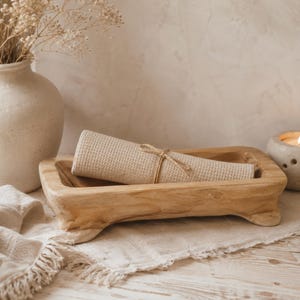 Japandi wood tray, minimalist handmade footed bowl, natural wabi sabi decor, spa or tea corner accessory, bathroom decor, display, gift
