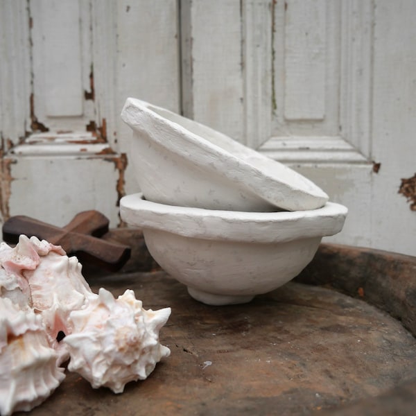Small plasterd paper maché bowl, boho, farmhouse, rustic, rural, gift, handmade, Ibiza styl,