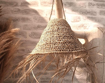 Palm leaf hanging lampshade boho lighting, Ibiza style