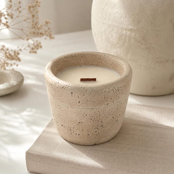 【新品未使用】YOBEKCANISTER CANDLEAROMATICWOODY Travertine Look Soy/coconut Candle Jar, Japandi, Wabi Sabi