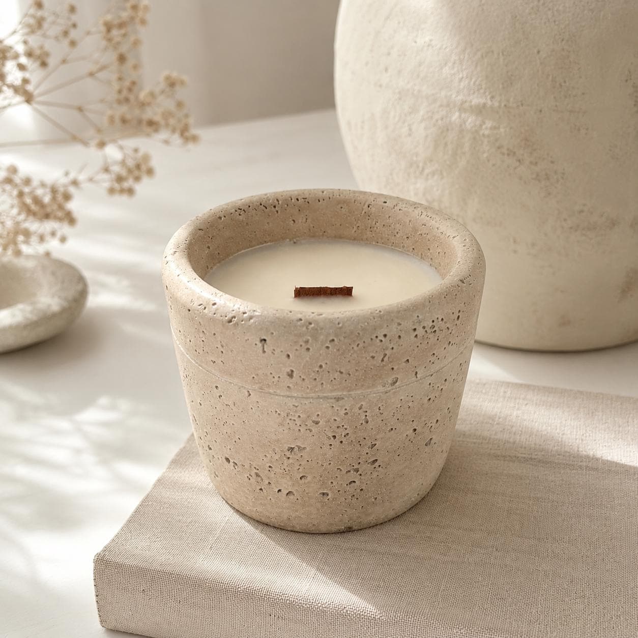 Travertine Look Soy/coconut Candle Jar, Japandi, Wabi Sabi