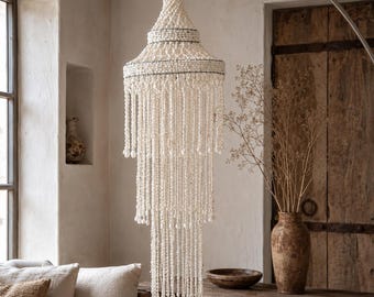 Große Boho Muschel Deckenleuchte, Interior, Muschel, Boho, Geschenk, rund, Kronleuchter, Küstendekor, 3-lagig