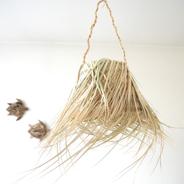 Palmenblatt hängende Lampenkap, Boho verlichting, Ibiza stijl, handgemaakt, Bali, Indonesië, tuin, veranda, cadeau, plafond, gevlochten