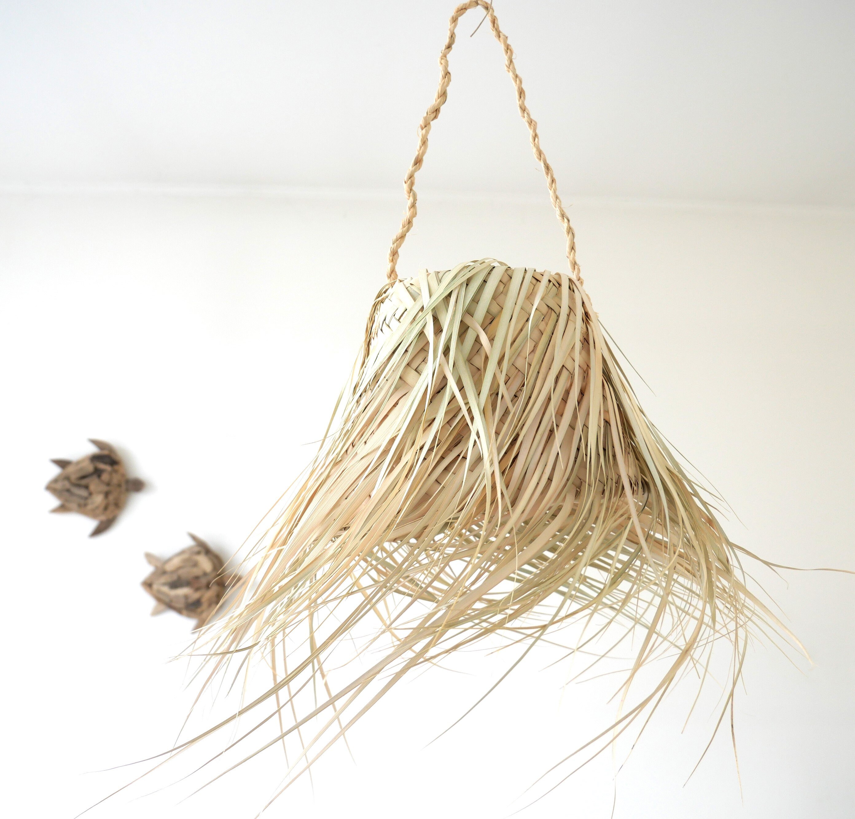 Palm leaf hanging lampshade, boho lighting, Ibiza style, handmade, Bali, Indonesia, garden, veranda, gift, ceiling, woven