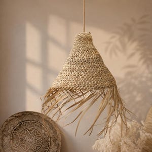 Palmenblatt Pendelleuchte, inklusive Hardware, Boho Beleuchtung, Ibiza Stil, handgemacht, Bali, Indonesien, Veranda, Geschenk, Decke, Holz Baldachin