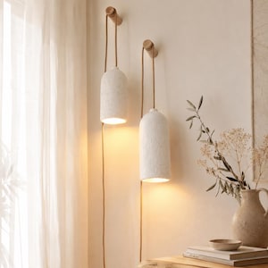 Size M organic shaped wall lamp with fixture and wall mount, handmade plastered structure lamp