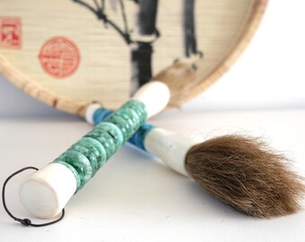 Vintage Japanese calligraphy brush, bowl filler, rustic, rural, farmhouse, boho, gift, horsehair, jade