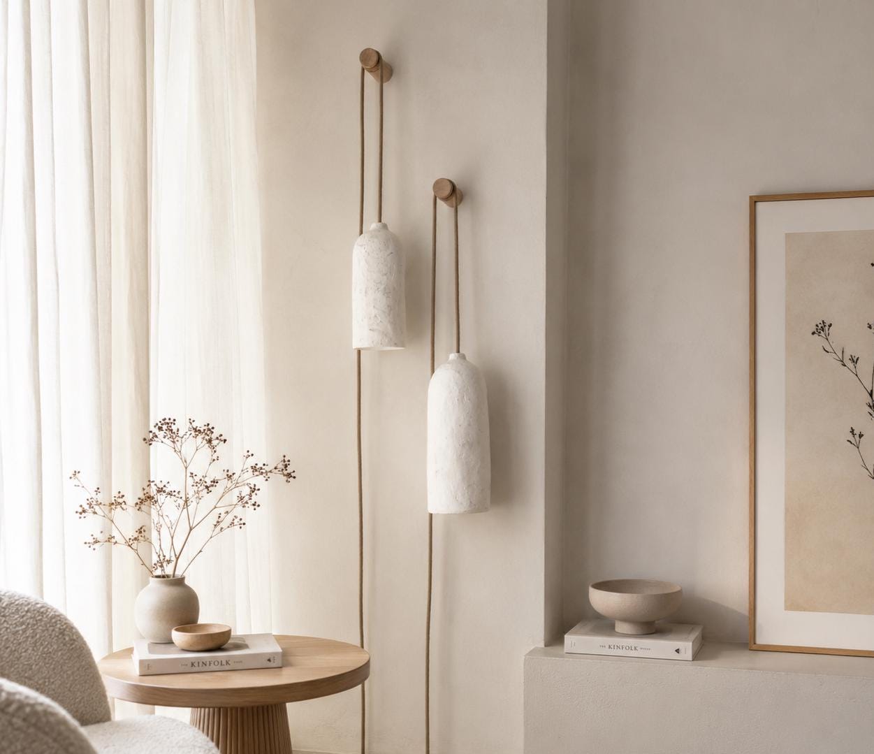 Size L Japanese Inspired Wall Lamp With Fixture and Wall Mount