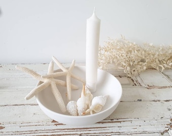 Ceramic bowl with candlestick, Scandinavian design, white ceramic, gift, boho, scandiboho, swirl candle