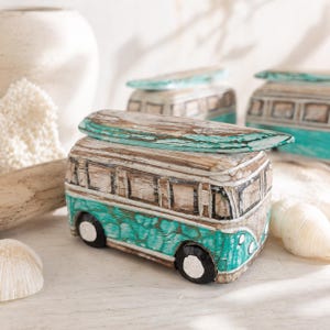 Wooden Volkswagen Bus With Surfboard, Retro Boho Decor, Handmade