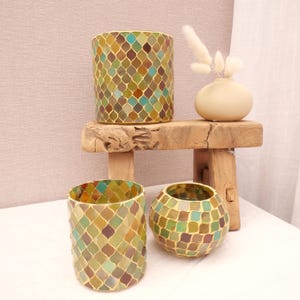 Set of 3 mosaic glass candle holders, colorful boho lantern, tealight holder, stained glass windlight, handmade home decor