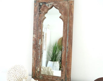 Spiegel mit Holzrahmen, Wandspiegel, Boho-Stil, India made, Vintage, Altholz