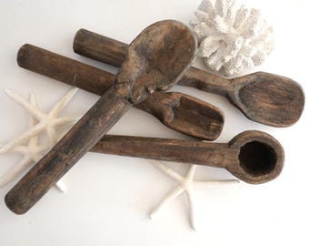 Old rustic wooden rice spoon, handcarved, kitchen tool, bowlfiller, vintage, India, boho, gift