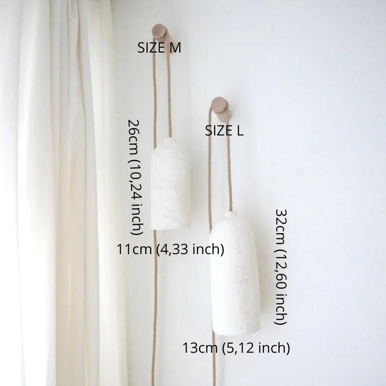 Talla M Estilo japonés, forma orgánica, lámpara de papel maché hecha a mano con fijación y soporte de pared, aspecto mediterráneo, minimalista, boho, imagen 8
