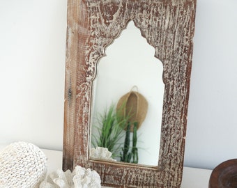 Miroir avec cadre en bois, miroir mural, style bohème, fabriqué en Inde, vintage, bois de récupération