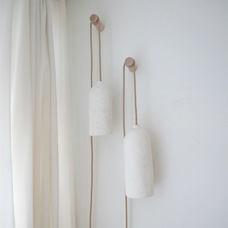 Talla M Estilo japonés, forma orgánica, lámpara de papel maché hecha a mano con fijación y soporte de pared, aspecto mediterráneo, minimalista, boho, imagen 7