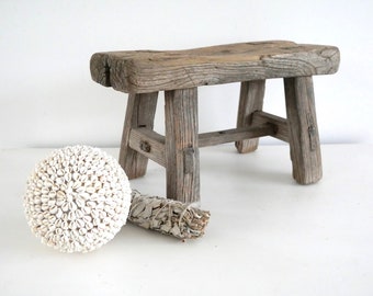 Wooden XS stool, handmade, India, rustic, boho, kitchen, bathroom, display, rural, riser, elm stool, milking stool