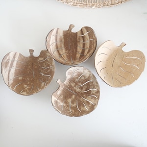 Coconut shell processed into a monstera leaf, jewelery tray, natural, hand cut, Bali, boho, coastel, beach, decor, gift image 1