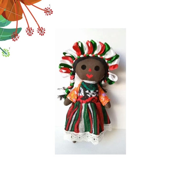 Mexican Rag Doll broun skin, Muñeca de trapo, Maria Doll, Lele Doll, Mexican Handicrafts, Souvenir from Mexico, Mexican Toy, Handmade Doll