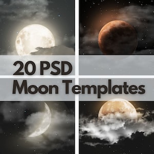 Moon Night Cloud Templates,  Moon Night Cloud Overlays, Clipart, Digital Paper, Background, Scrapbook Paper, PSD Elements
