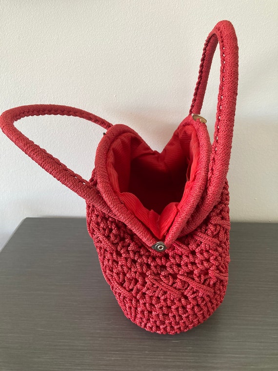 1960s Red Italian Crochet/Raffia Handbag Gem