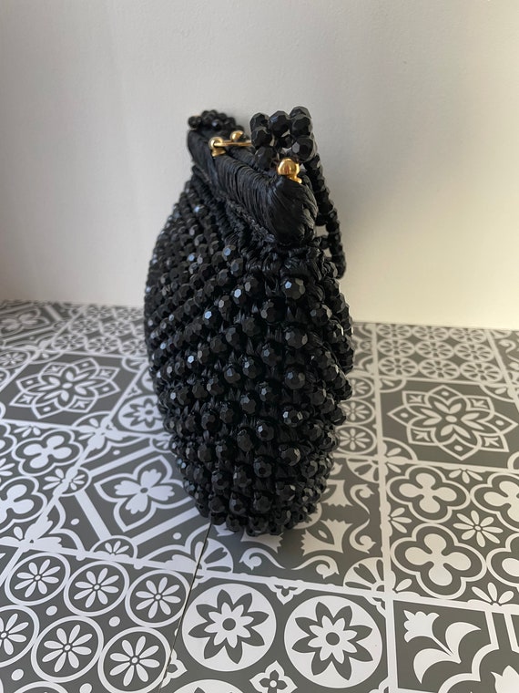 1960s Black Italian Beaded & Raffia Handbag - image 6