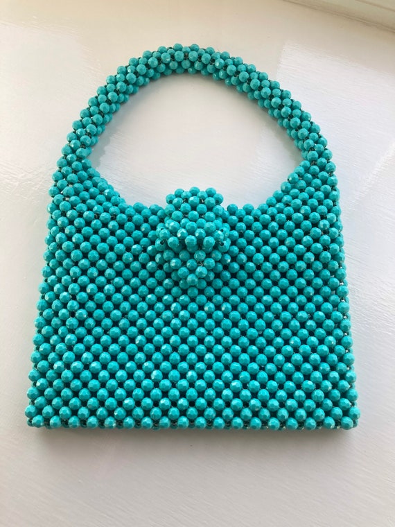 1960s Turquoise Faceted Beaded Bag