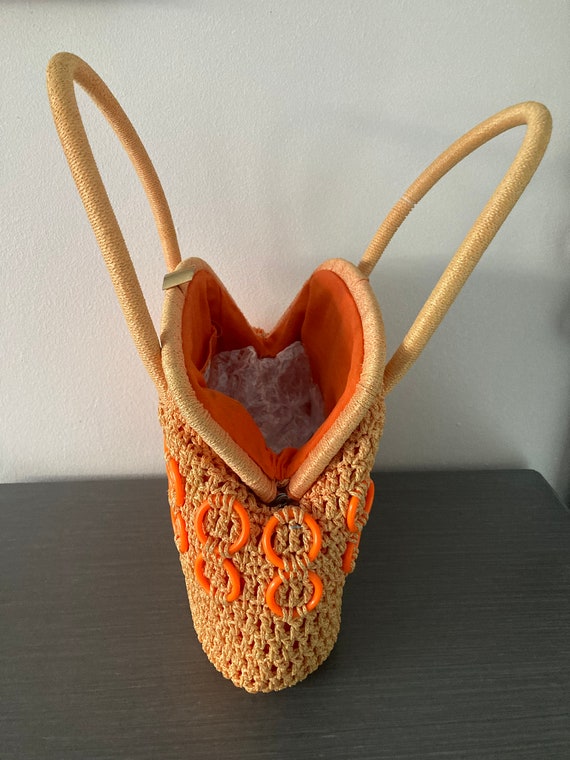 1960s Italian Orange Crochet Raffia Handbag Gem