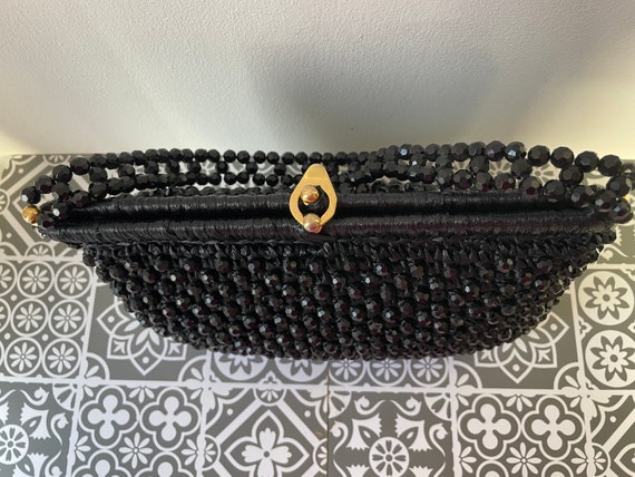 1960s Black Italian Beaded & Raffia Handbag - image 8