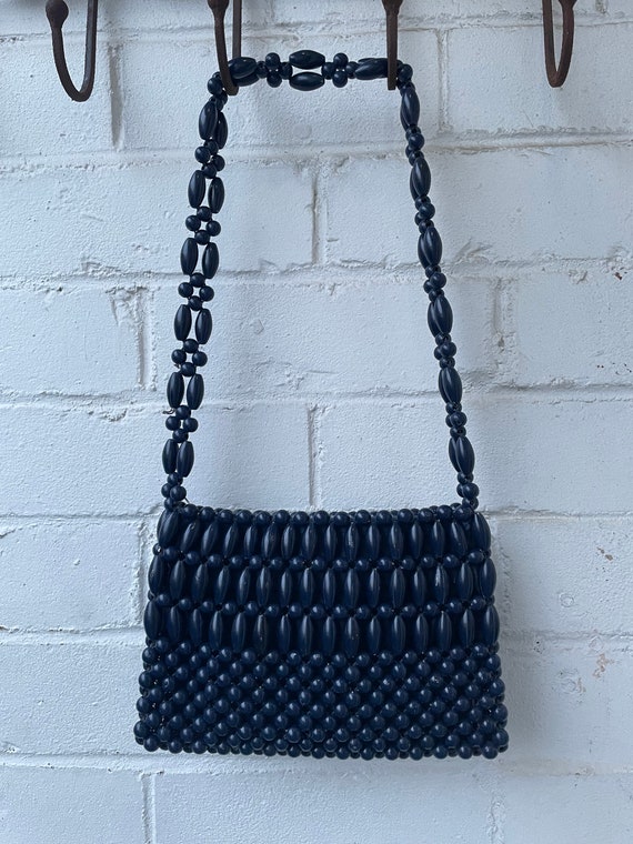 1950s/1960s Empire Made Navy Beaded Shoulder Bag - image 1