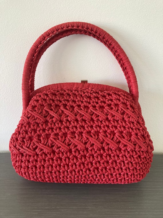 1960s Red Italian Crochet/Raffia Handbag Gem