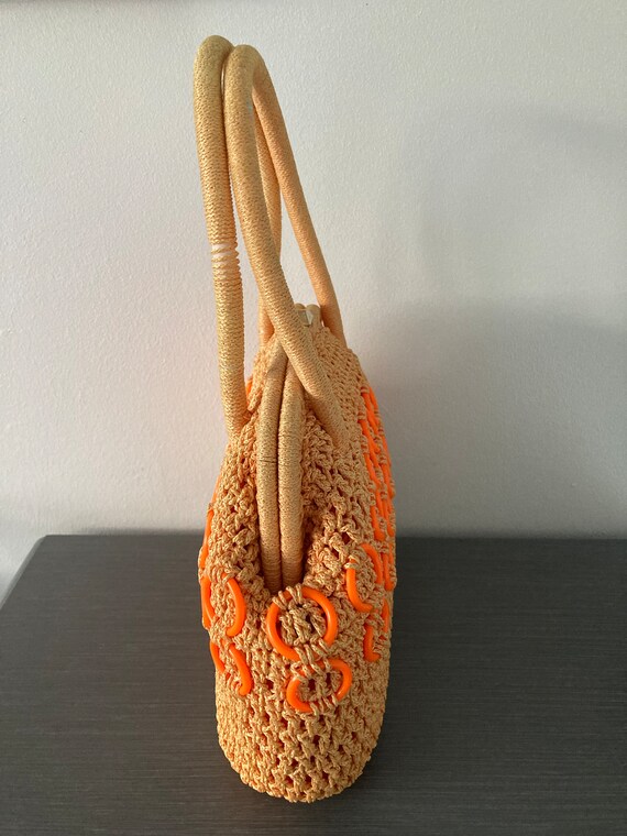 1960s Italian Orange Crochet Raffia Handbag Gem