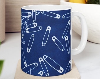 Cyanotype Sisters safety pin ceramic mug 11oz