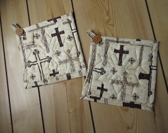 Old rugged Cross Potholder-Farmhouse potholder-Potholder Trivet-Kitchen Linens-handmade Kitchen Wedding Gifts Handmade religious Gifts