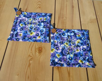 Handmade Faith Religious Potholder Set: Handcrafted  cross potholders,purple blue flower potholders