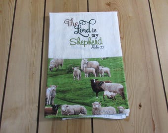 Embroidered Bible Verse Flour Sack Towel: The Lord is my Shepherd embroidered towel.Handcrafted kitchen towels.Religious embroidered towels