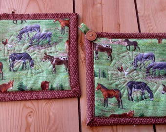 Handmade Donkey Potholder Set: Quilted donkey hot pads