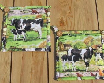 Handmade Cow Potholders: Quilted Farmhouse Kitchen Decor