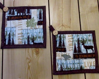 Handmade cabin potholders-bear potholders-handcrafted camper potholders-handmade trivets for cabin kitchen.