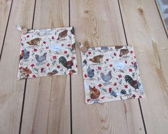 Handcrafted Rooster Potholders, Quilted Cotton Hot Pads (Set)