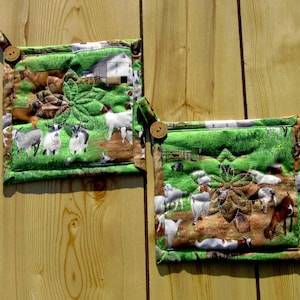 Handmade Milking Goat Potholders: Farmhouse goat Hot Pads - Set of 2