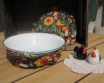 Handmade mushroom Bowl Cozy, Reversible Microwave cozies,dish plate hot pad,