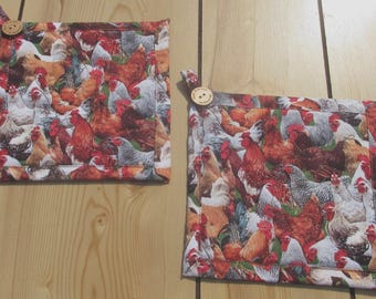 Handcrafted Rooster Potholders, Quilted Cotton Hot Pads (Set)
