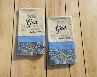 Embroidered bible verse towel:Spiritual kitchen decor-handmade religious tea towels-gift for loss-pastor gift