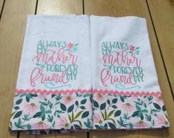 Embroidered Mother's Day Tea Towel: Handmade Cotton Kitchen Decor