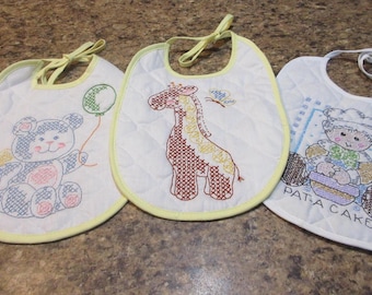 hand stitched  baby bibs,quilted line burp cloth,infant crossed stitched gift,