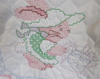 All hand crossed stitched baby quilt,reversible blanket,quilted lined and washable