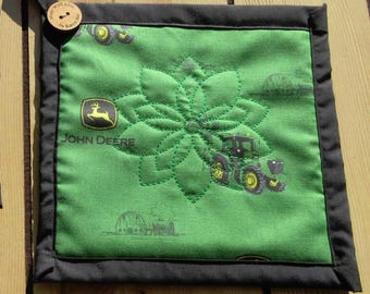 Handmade John Deere Potholder: tractor hot pads-Dads kitchen-fathers birthday